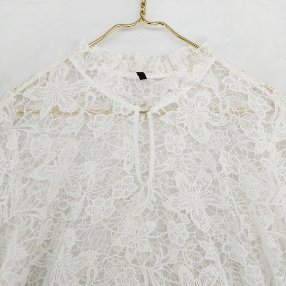 NYDJ White Floral Lace Long Sleeve Boho Tunic Top Blouse P4482 - Picture 2 of 7